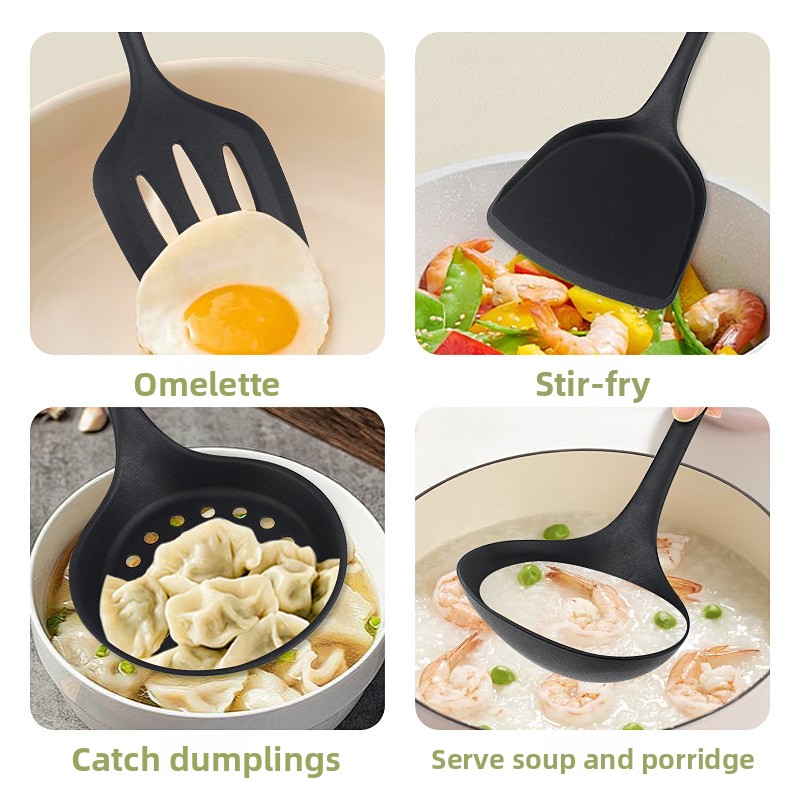 Home Cooking In Chinese - シリコン製中華鍋用スパチュラ、レードル、スキマー、ノンスティック調理器具、家庭用キッチン調理用シャベルスプーン
