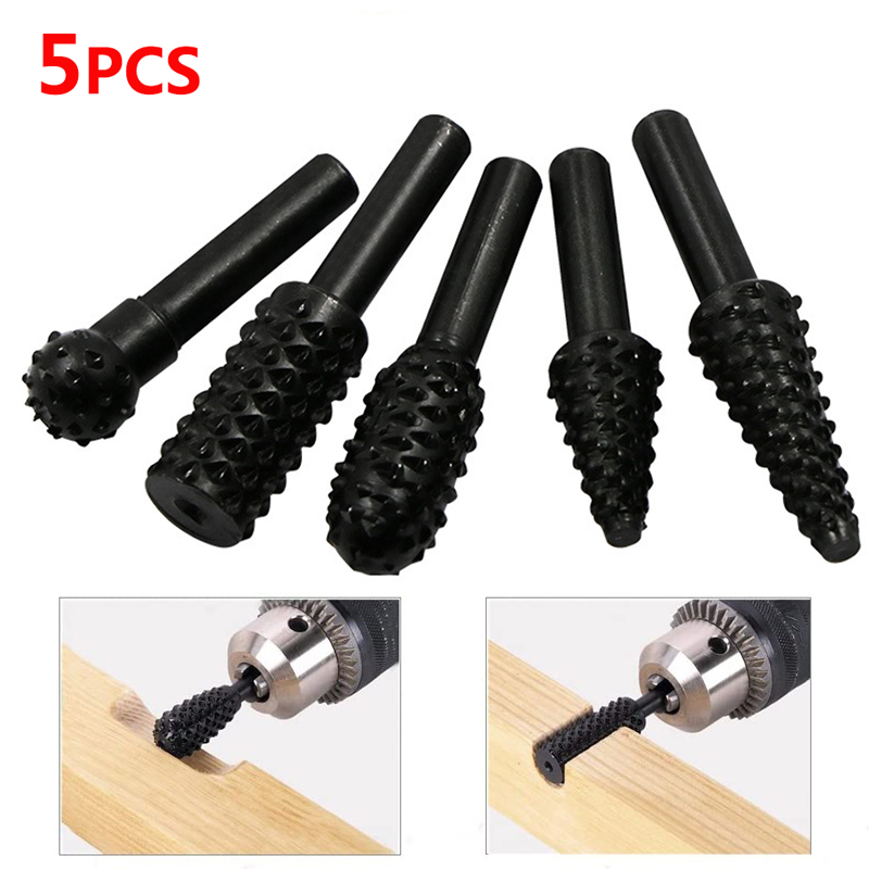 Wok Carbon Steel - 木工、ドリルビットセット用の回転式切削工具、1,4 ''、6mmシャンク、木工ナイフ、木彫りツール、バリセット、5個