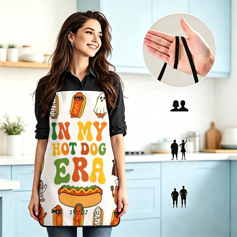 Home Cooking For Dogs - 1PC【エプロン】2Dフラット効果、楽しいレトロスタイルのホットドッグ漫画プリント、耐久性があり実用的、家庭のキッチンでの調理、屋外での使用に適しています。