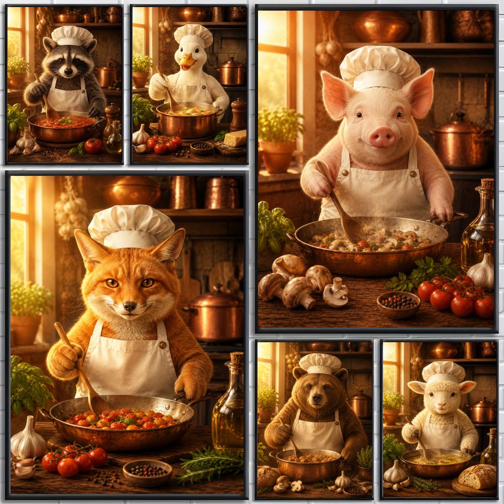 Home Cooking Definition - 面白い動物シェフのキッチン、料理、ベーカリーのポスター、高精細ポスター、リビングルームや家の装飾用のウォールアート。
