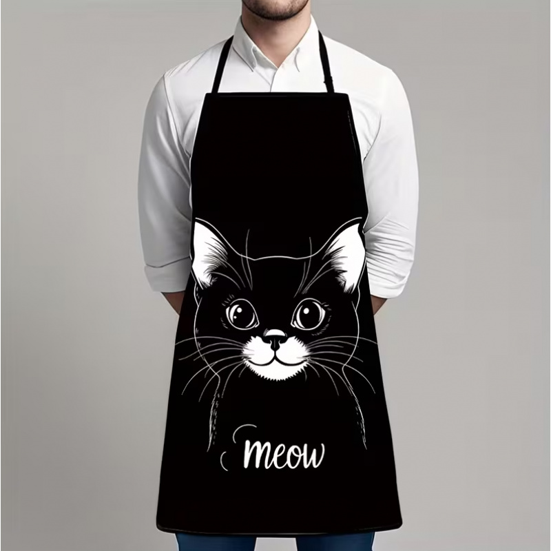 Home Cooking Cafe - 楽しい動物をテーマにしたエプロン1枚、かわいい黒猫「ニャー」レトロデザインエプロン、ユニセックス、工芸、ベーキング、絵画、キッチンや家庭掃除、家庭料理、シェフ、ウェイター、カフェ、バーベキューレストランエプロンに最適、21。 7× 28. 7インチ、家族や友人への完璧なホリデーギフト