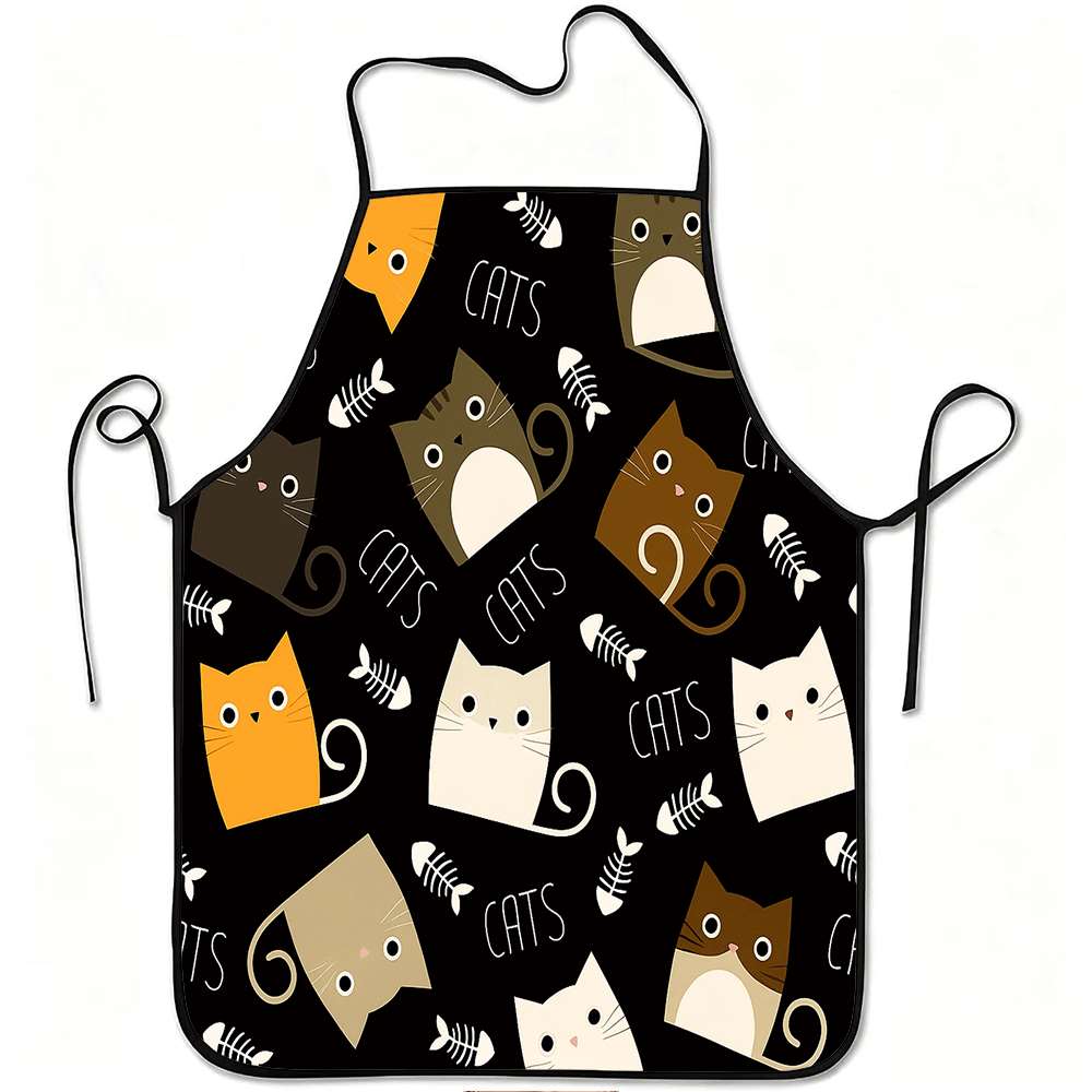 Home Cooking Cafe - 楽しい漫画風エプロン1枚、かわいい猫と魚の骨のレトロデザイン、ユニセックス、工芸、ベーキング、絵画、キッチンや家庭の掃除、家庭料理、シェフ、ウェイター、カフェ、バーベキューレストラン用エプロンに最適、21。 7× 28. 7インチ、家族や友人への完璧なホリデーギフトアイデア