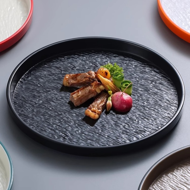 Home Cooking Japanese - モダンなラウンドストーンメラミンステーキパスタプレート日本の焼き肉カトラリー家庭料理皿プレートキッチン用品の装飾