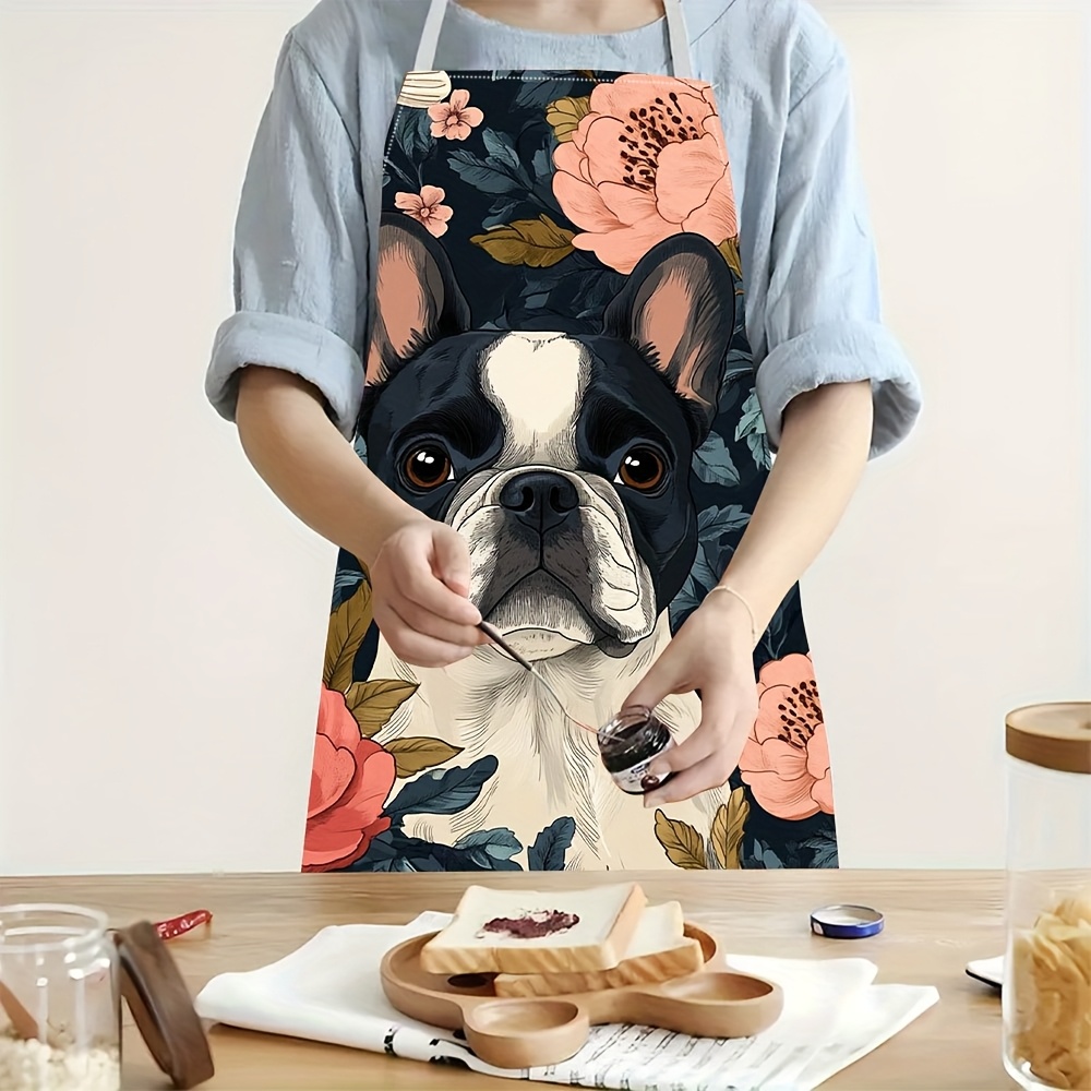 フレンチブルドッグ柄エプロン - リネン風、可愛い犬柄、家庭 - Home Cooking For Dogs のレビューと価格