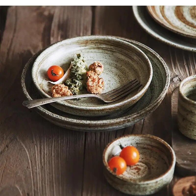 日本の手作り石器食器プレートとボウル、レトロな陶器のディナー - Home Cooking Japanese のレビューと価格