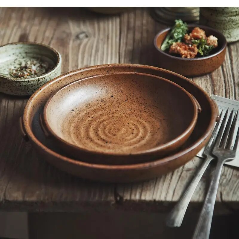 日本の手作り石器食器プレートとボウル、レトロな陶器のディナー - Home Cooking Japanese のレビューと価格