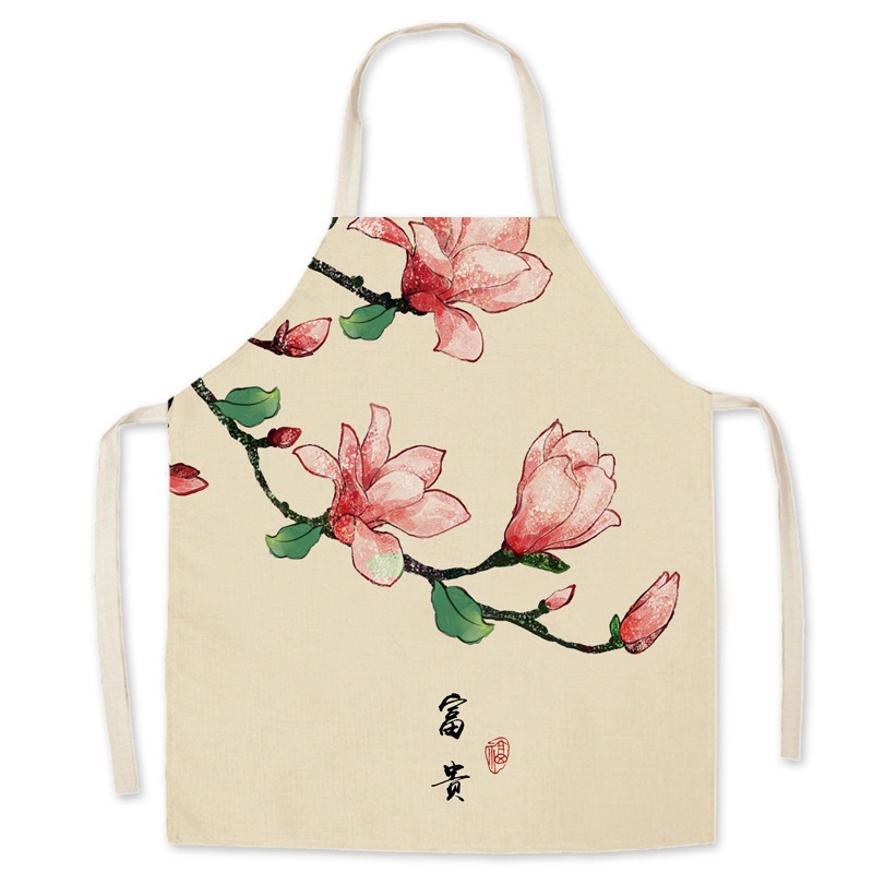 中国風水墨画リネンエプロン蓮鯉プリントノースリーブビブホーム - Home Cooking In Chinese のレビューと価格