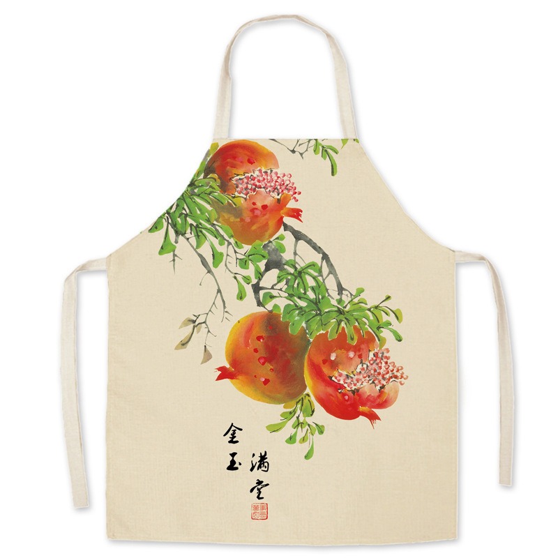 中国風水墨画リネンエプロン蓮鯉プリントノースリーブビブホーム - Home Cooking In Chinese のレビューと価格