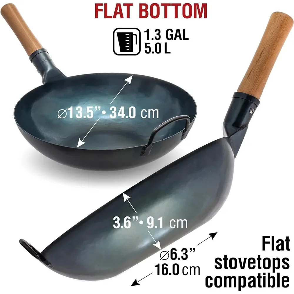 平底中華鍋 - 13.5インチ ブルーカーボンスチール中華鍋 - Wok Carbon Steel のレビューと価格
